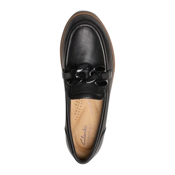 Clarks Women's Zylah May Leather Low Wedge Heel Loafers Black Size 7 - Picture 4 of 5